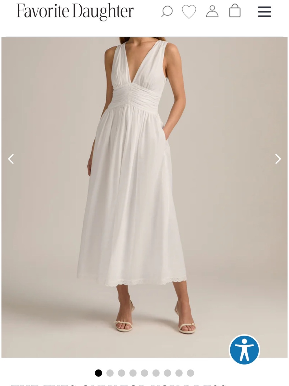Favorite Daughter White V-Neck Midi Dress with Smocked Waist
